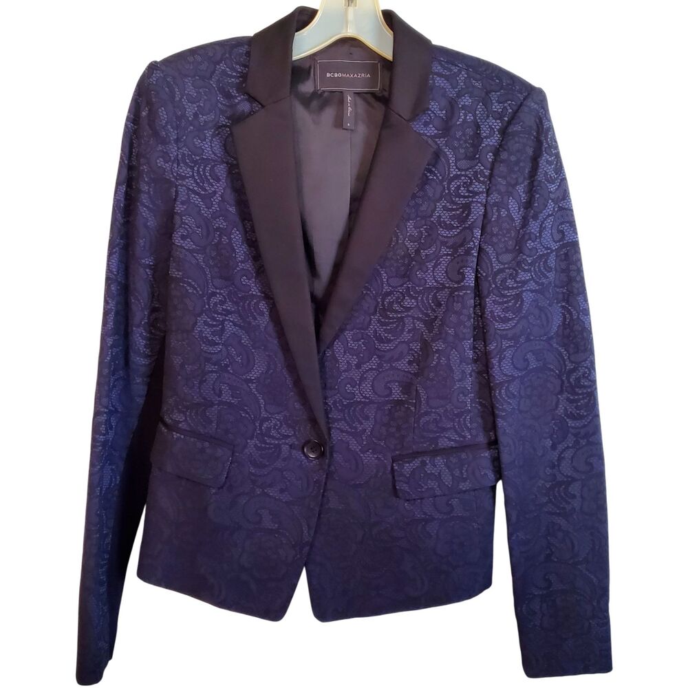 BCBGMaxAzria Philipe Floral Lace Tuxedo Blazer Wm Size S Dark Romance